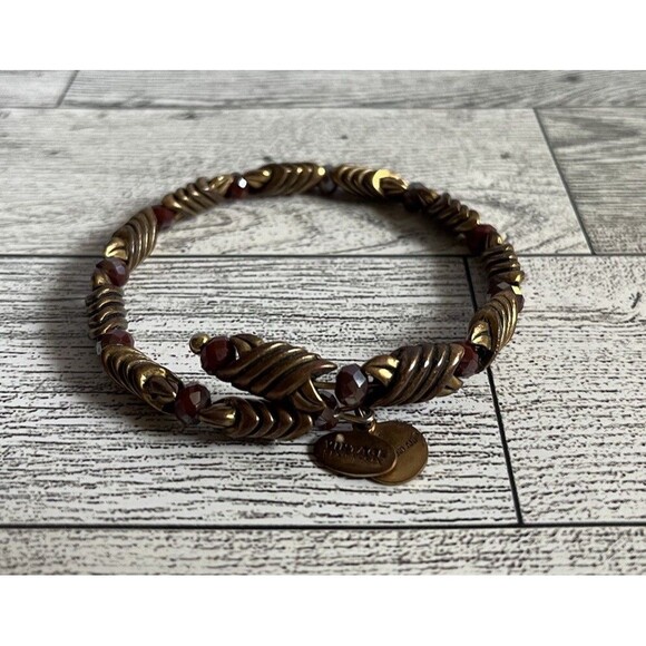 Alex and Ani Gold Forest's Blessing Red Amber Crystal Gold Tone Wrap Bracelet - Picture 6 of 6